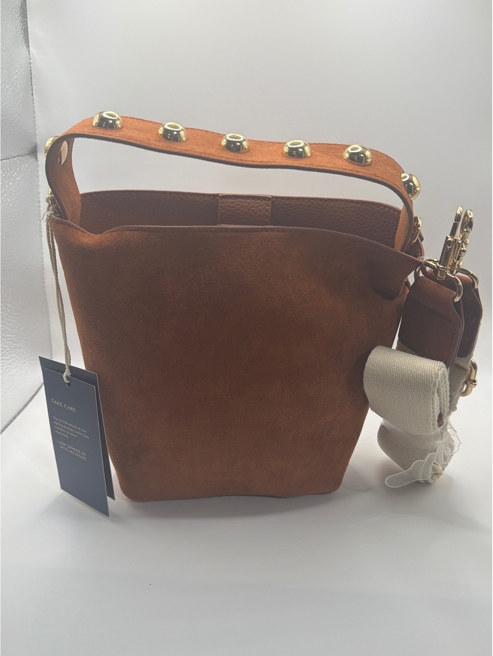 Studded Handle Mini Bucket Crossbody Handbag Universal Thread Brown NWT